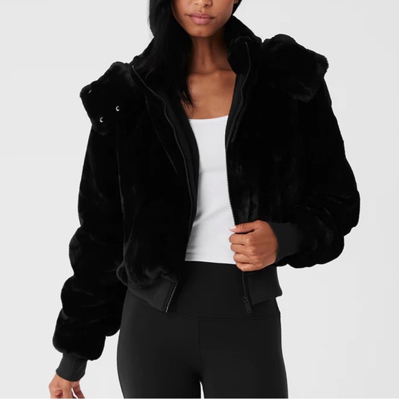 ALO Yoga Jackets & Blazers - ALO Yoga Faux Fur Foxy Jacket Black Small EUC